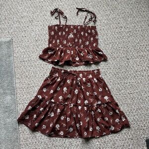 Floral Brown Two-Piece Set